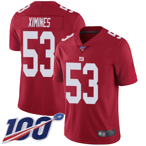 Men New York Giants 53 Oshane Ximines Red Limited Red Inverted Legend 100th Season Football NFL Jersey
